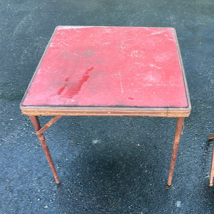 FOLDING CHILD'S TABLE AND TWO AS FOUND CHAIRS