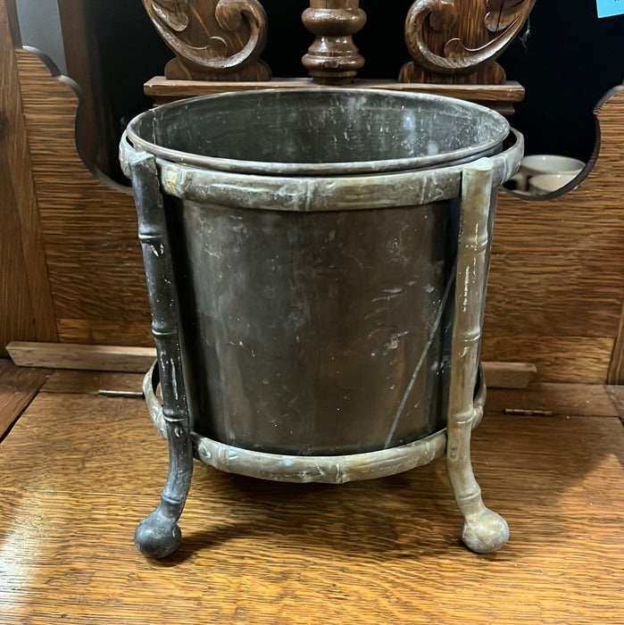 COPPER AND BRASS FAUX BAMBOO PLANTER