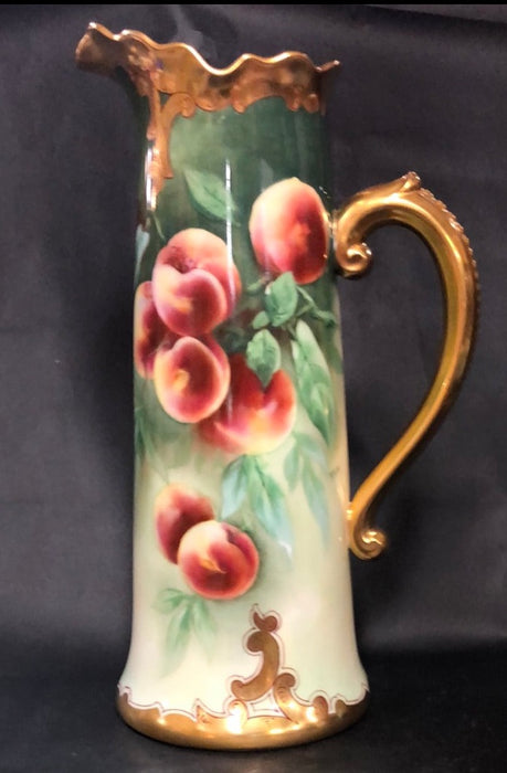 TALL PITCHER WITH HANDPAINTED PEACHES