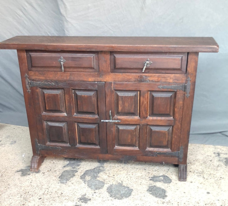 DARK OAK SHALLOW CONSOLE WITH MULTI PANELS, 2 DRAWERS AND 2 DOOR