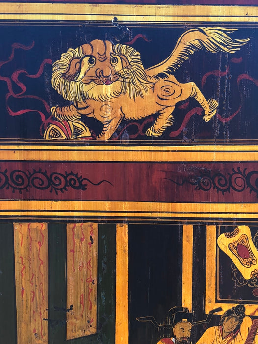 RED AND GOLD ASIAN PANEL WITH PEOPLE AND FOO DOG - EACH