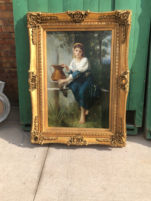 FRAMED OIL PAINTING OF A GIRL WITH A POT