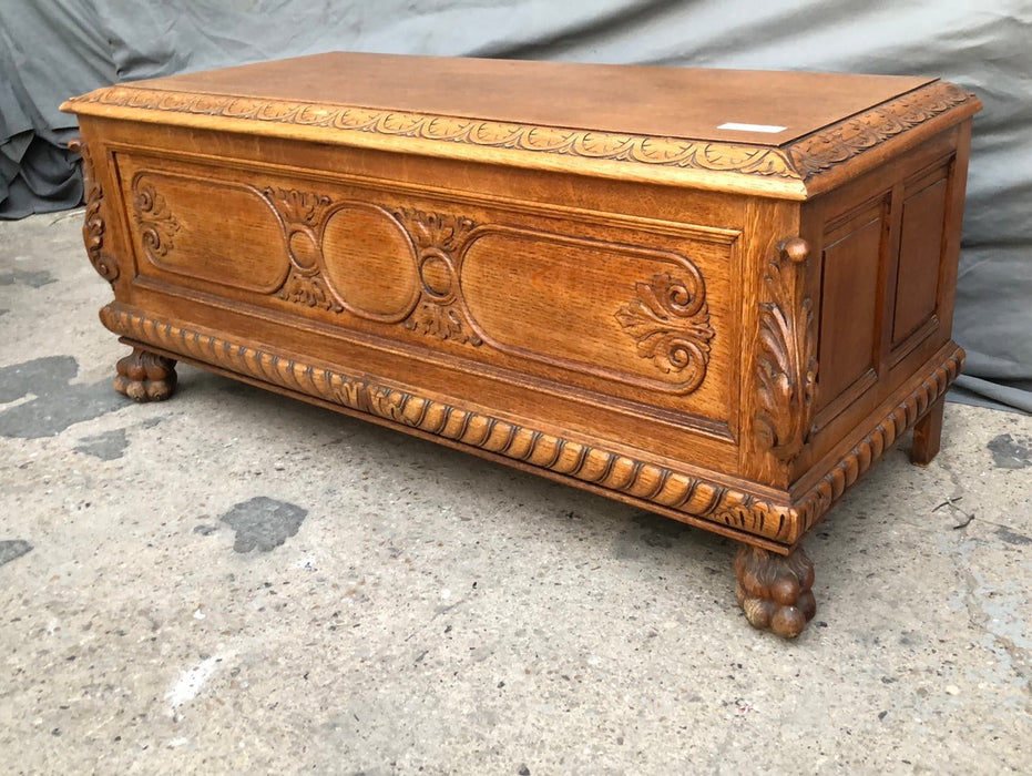 PAW FOOT OAK CARVED COFFER