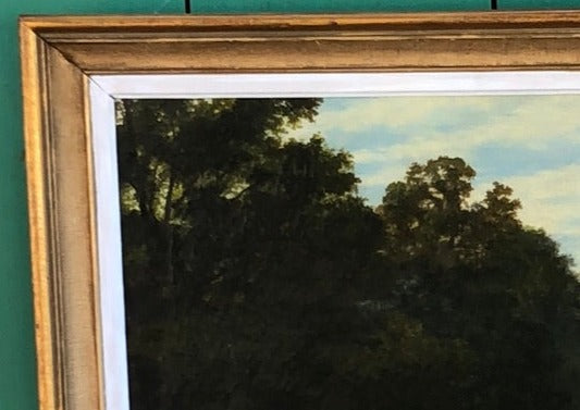 GOLD FRAMED 19TH CENTURY RIVER LANDSCAPE OIL PAINTNG ON CANVAS