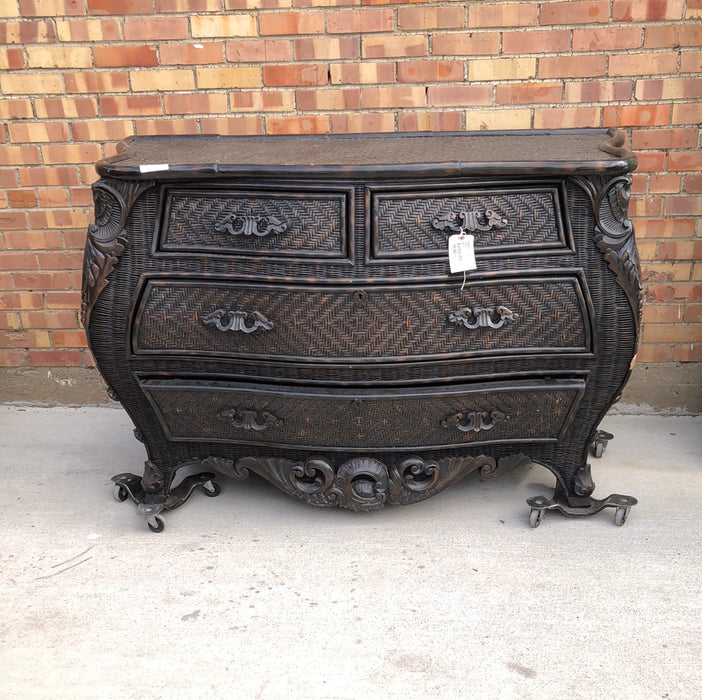 LARGE FAUX CANE COVERED CHEST.