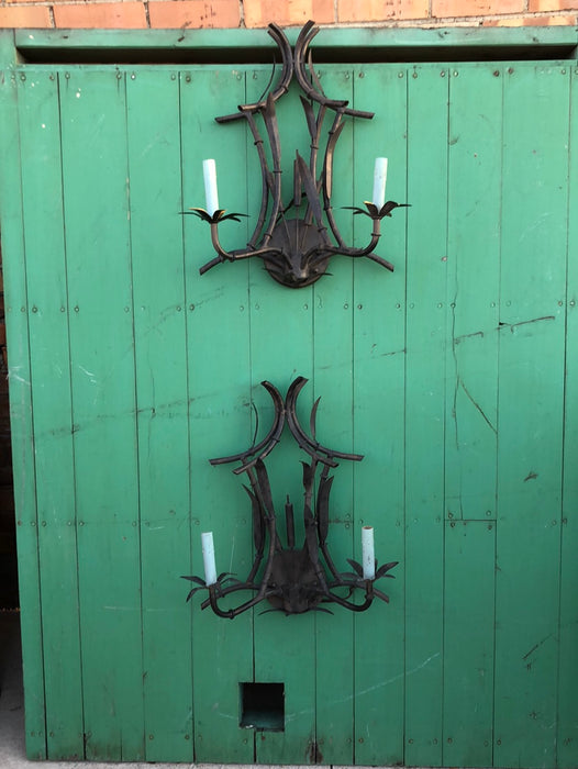 PAIR OF FAUX BAMBOO METAL SCONCES
