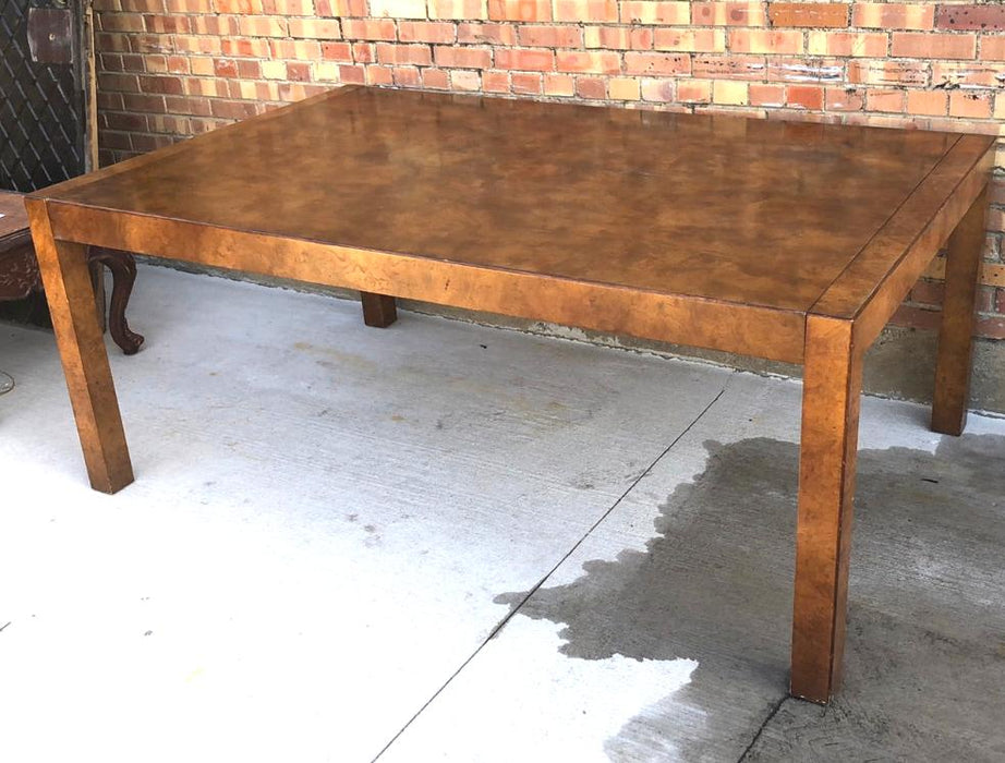 MCM LARGE BURLED STRAIGHT LINES DINING TABLE WITH 2 LEAVES