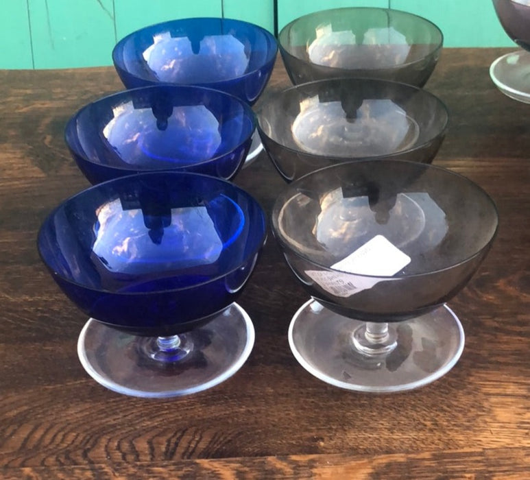 SET OF 6 COLORFUL BLOWN GLASS SHERBETS