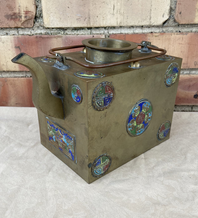 BRONZE AND ENAMEL TEAPOT