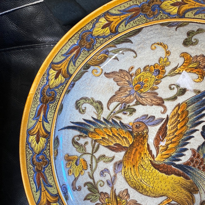 LARGE DELFT GOUDA CHARGER WITH BIRD