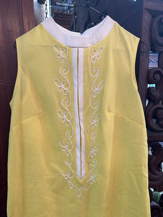 BRIGHT YELLOW TANK DRESS WITH WHITE TRIM