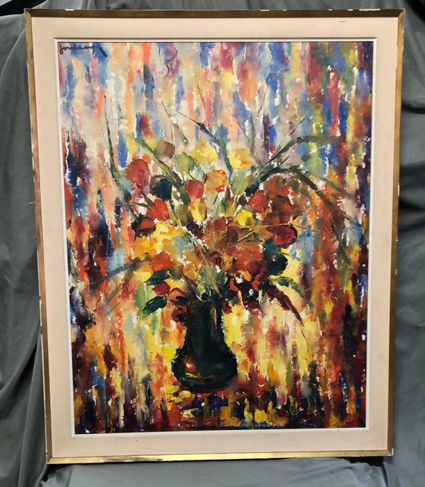 BRIGHT ABSTRACT FLORAL OIL PAINTING ON BOARD