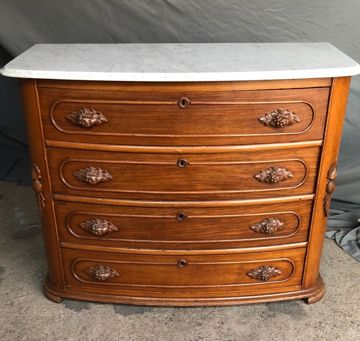 1870'S AMERICAN ROC0CO REVIVAL MARBLE TOP 4 DRAWER CHEST
