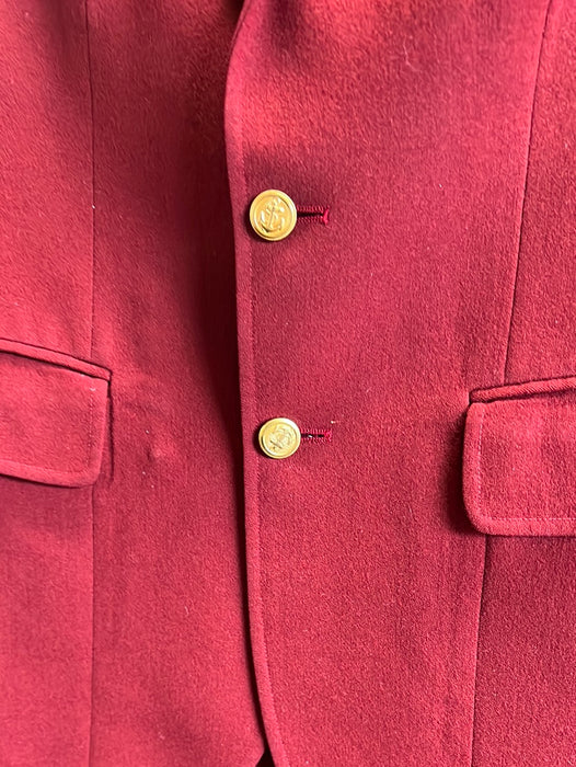 VINTAGE RED BLAZER AND SKIRT SUIT SET WITH GOLDEN ANCHOR BUTTONS