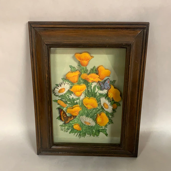 FRAMED 3D PAPER ART OF FLOWERS AND BUTTERFLIES