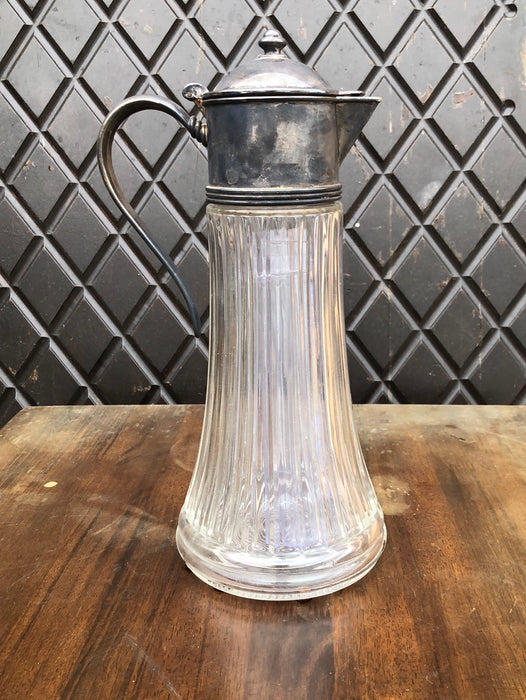 TALL GLASS AND SILVERPLATE CARAFE - NOT OLD