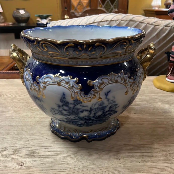 BLUE AND WHITE PORCELAIN LOW JARDINIERE