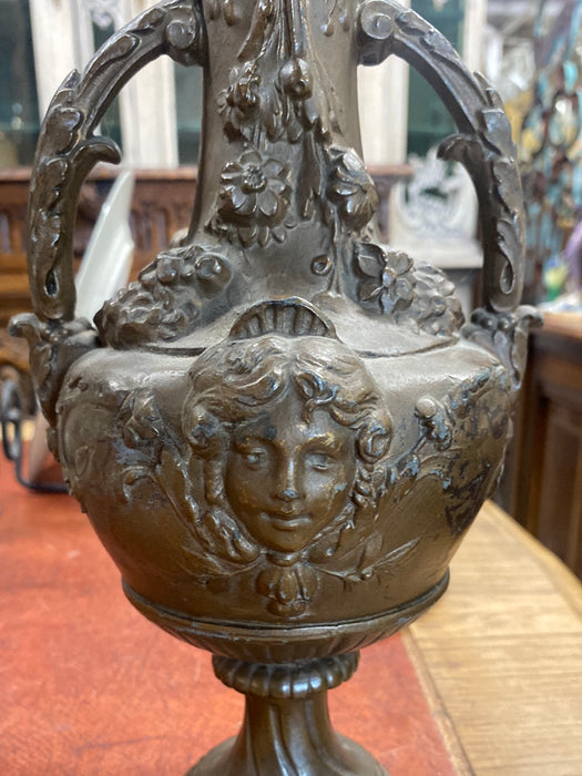 FRENCH SPELTER VASE WITH LADY