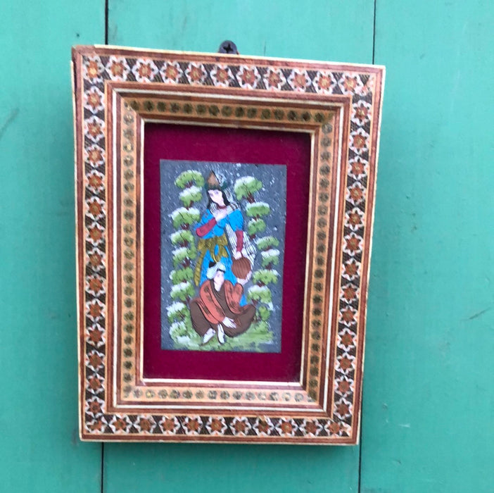 MINIATURE INDIAN PAINTING IN INTRICATELY INLAIND FRAME