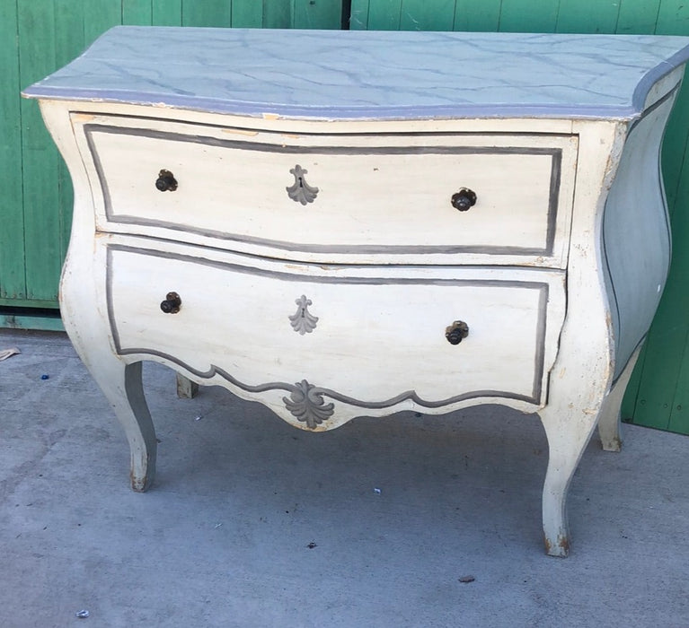 LOUIS XV GRAY PAINTED 2 DRAWER BOMBAY CHEST