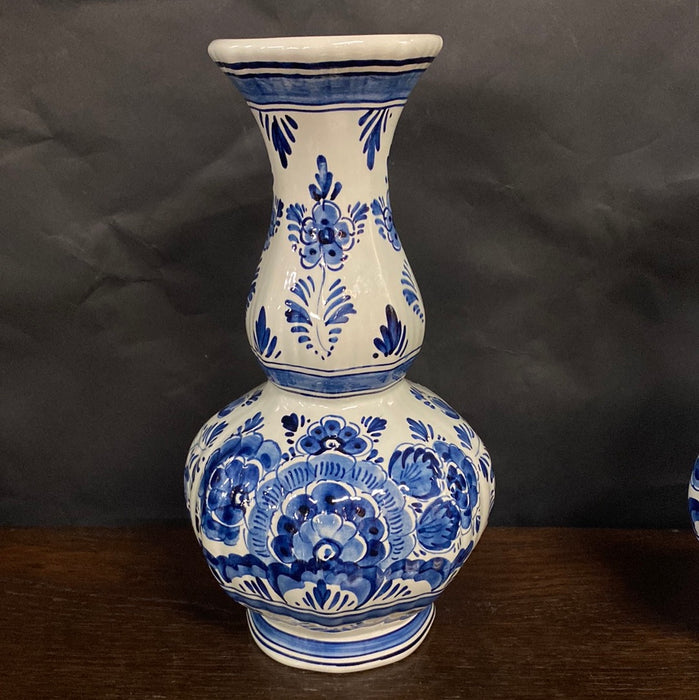 PAIR OF BULBOUS FLORAL DELFT VASES