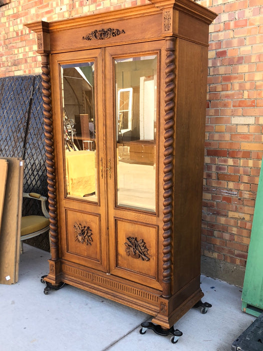 GREEN MAN LOUIS XIII BEVELED GLASS OAK BOOKCASE