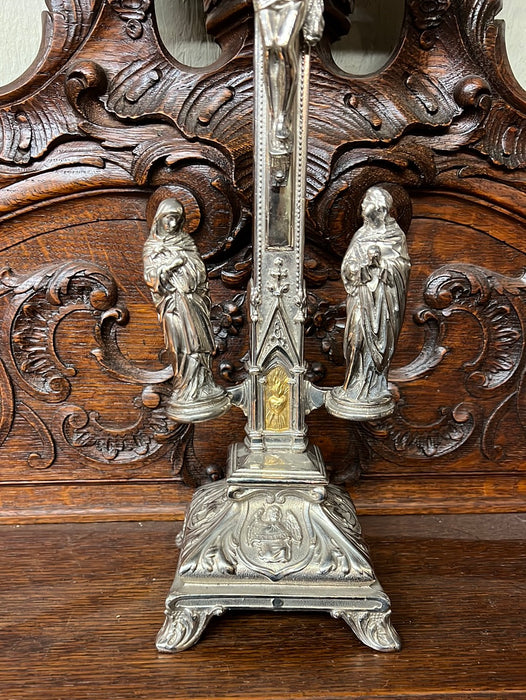 CHROME WITH GOLD HOLY FAMILY CRUCIFIX