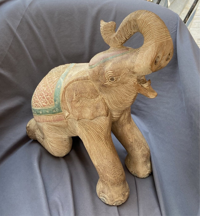 WOOD CARVED ELEPHANT AS FOUND - MISSING TUSKS