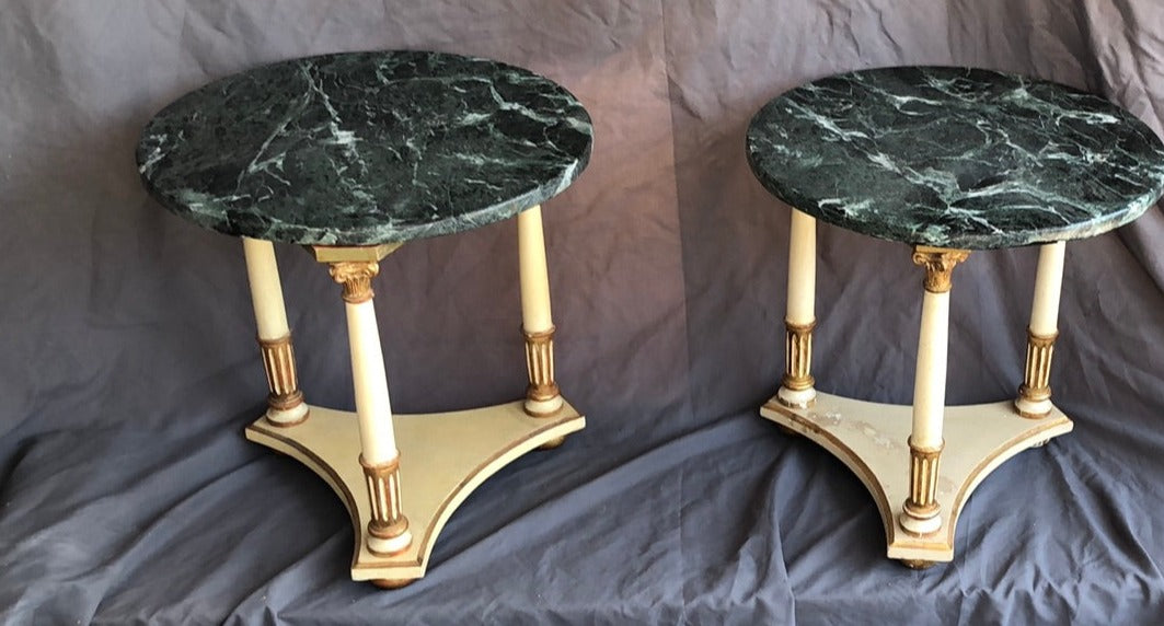 PAIR OF SMALL MARBLE TOP TABORETS