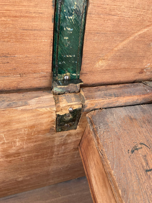 BRASS MOUNTED TEAK INDIAN COFFER - AS FOUND