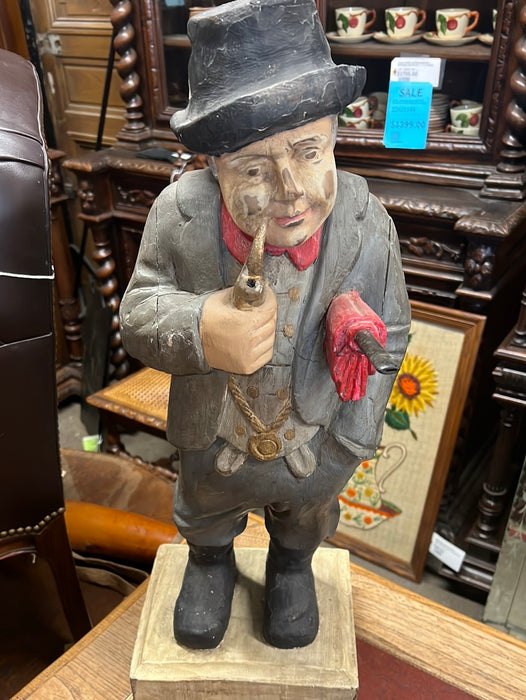 CARVED ANTIQUE CIGAR STORE STATUE OF PIPE SMOKER