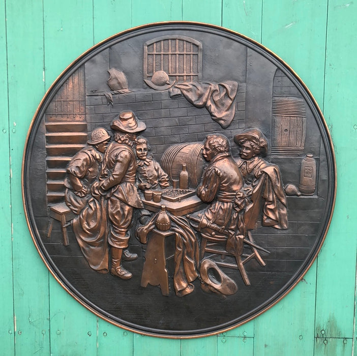 LARGE COPPER EMBOSSED PLAQUE WITH PUB SCENE