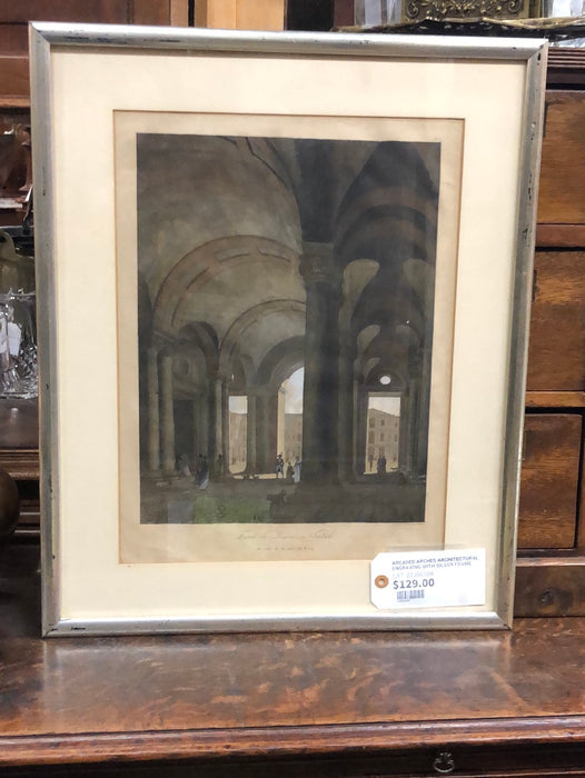 ARCADED ARCHES ARCHITECTURAL ENGRAVING WITH SILVER FRAME