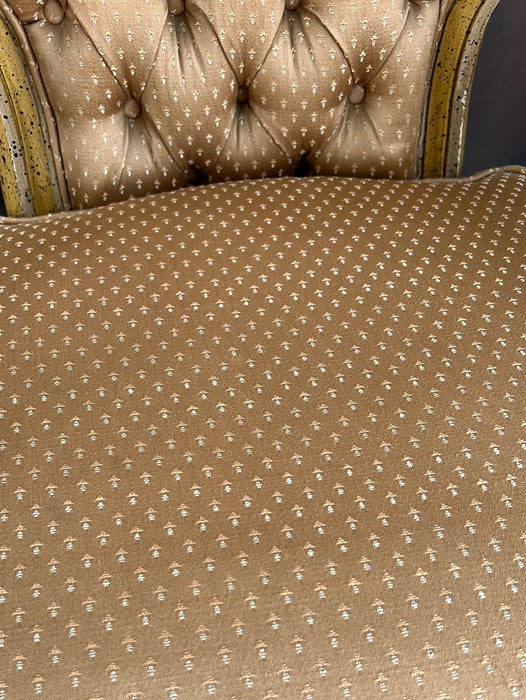 PAIR OF FRENCH FAUTEUIL CHAIRS WITH GOLD FABRIC