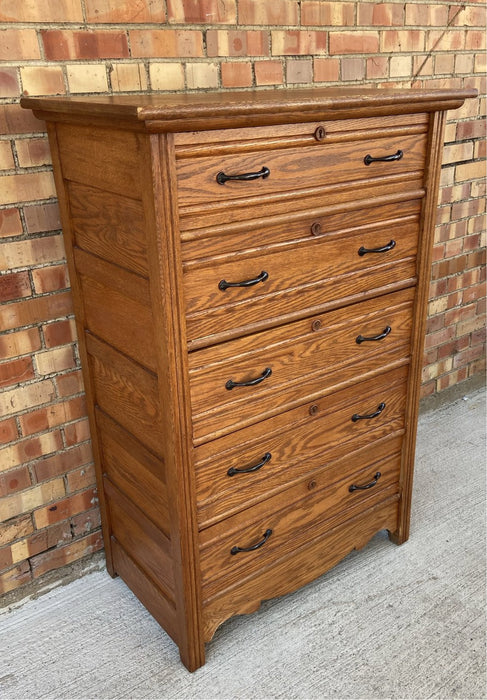 AMERICAN OAK HIGH BOY CHEST OF DRAWERS