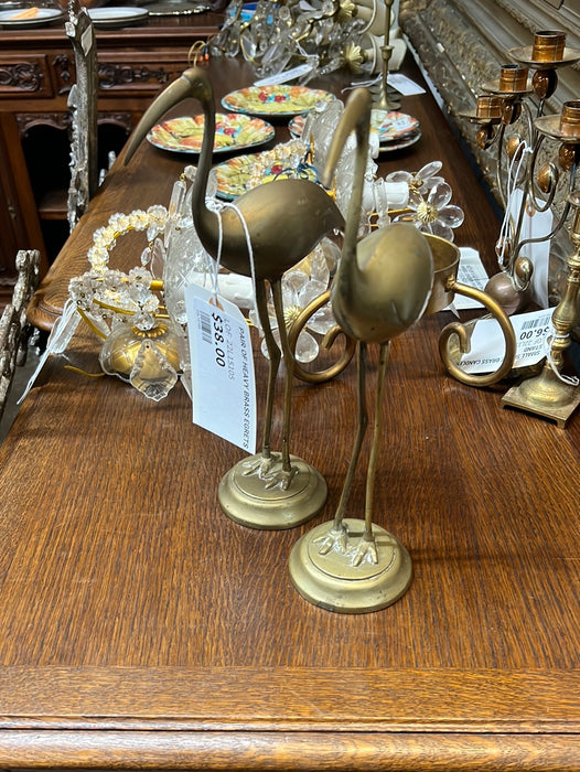 PAIR OF HEAVY BRASS EGRETS