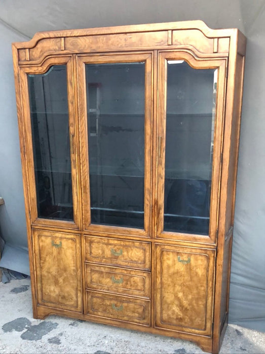 ASIAN STYLE CHINA CUPBOARD WITH GLASS SHELVES AND 3 DRAWERS