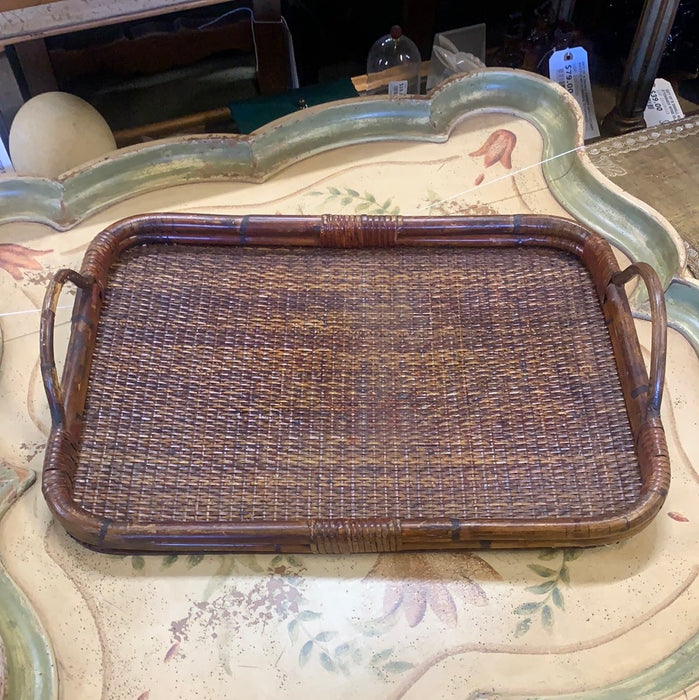 RECTANGULAR RATTAN TRAY WITH HANDLES