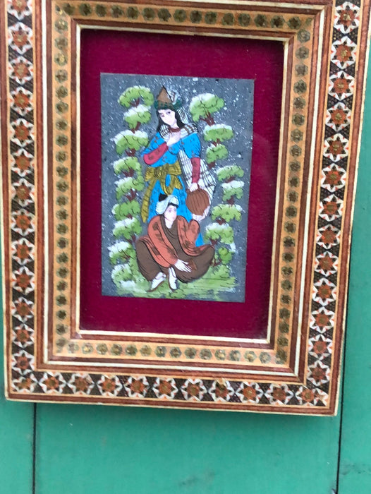 MINIATURE INDIAN PAINTING IN INTRICATELY INLAIND FRAME