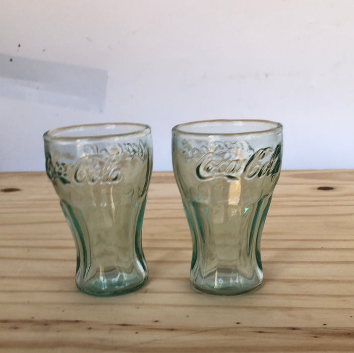 Set of 3 tiny green Coca-Cola juice glasses