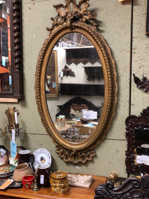 LARGE ORNATE OVAL 19TH C. GOLD FRENCH MIRROR