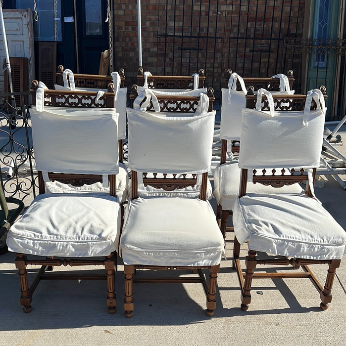 SET OF 4 HENRI II CHAIRS WITH WHITE FABRIC COVERING