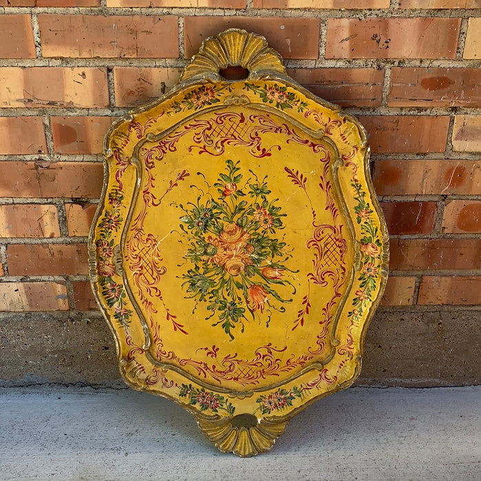 AS FOUND - ITALIAN PAINTED WOODEN FLORAL TRAY