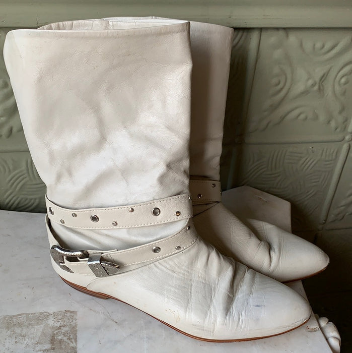 OFF WHITE WOMENS LEATHER WESTERN BOOTS - AS FOUND