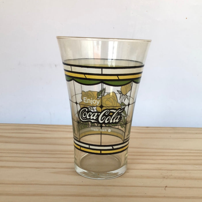 Yellow Rose stained glass Coca-Cola glass