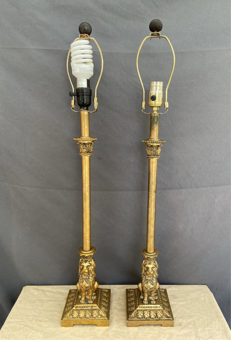 PAIR OF NOT OLD GOLD LION LAMPS