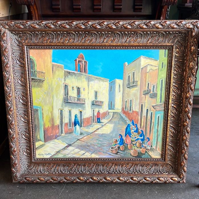 TAXCO MEXICO STREET SCENE WITH LADY VENDORS PAINTING