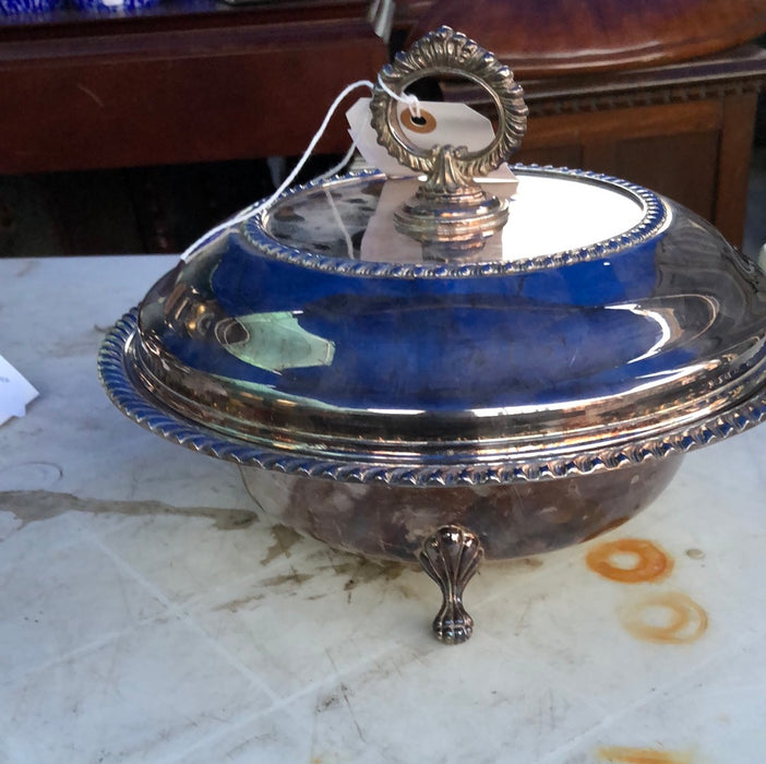 SILVERPLATE FOOTED COVERED CASSEROLE DISH