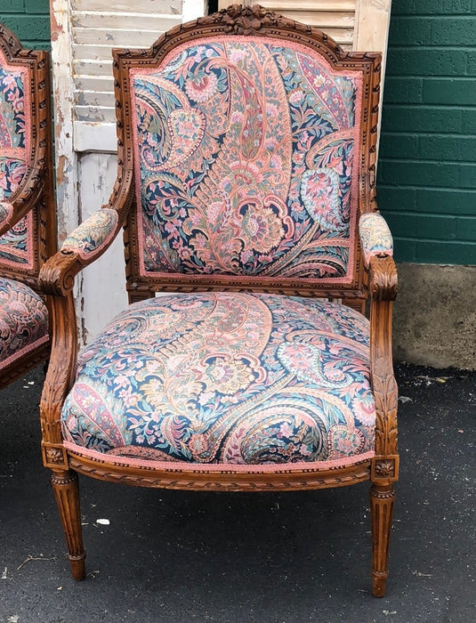 PAIR OF CARVED BACK LOUIS XVI FAUTIEL CHAIRS