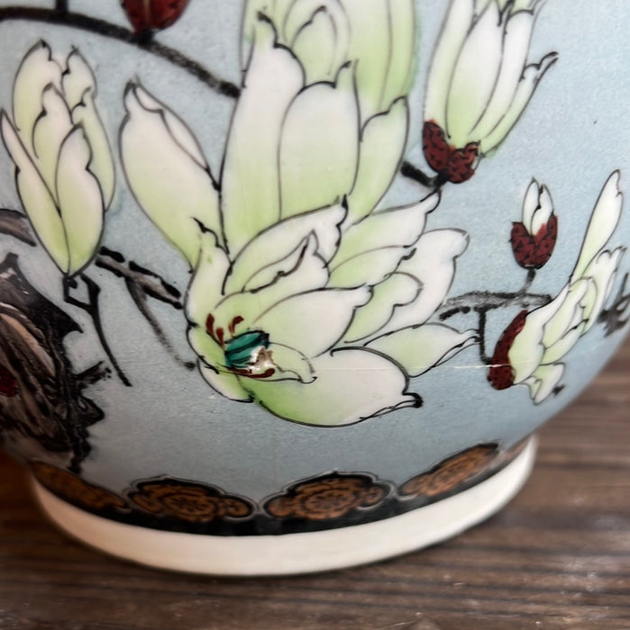 AS IS 8" ASIAN STYLE PLANTER POT WITH 2 BIRDS - LARGE CRACK